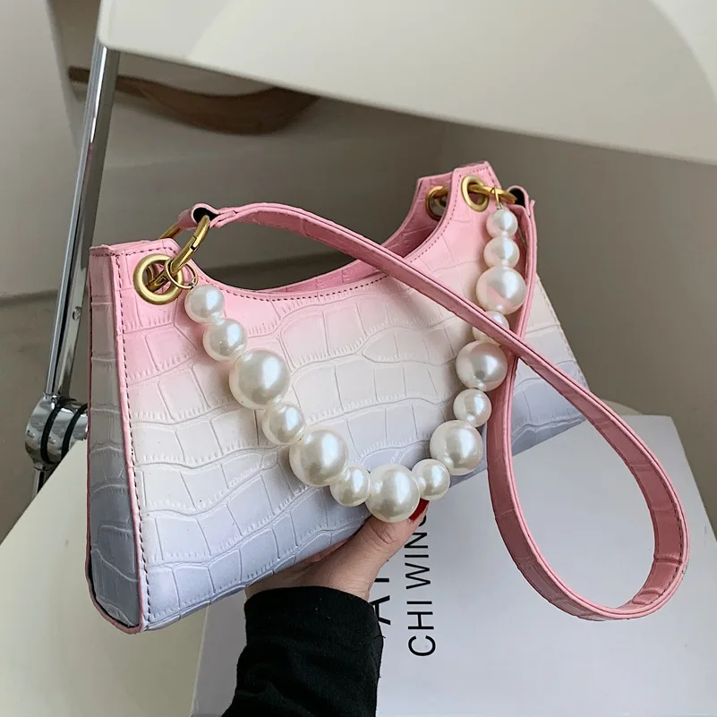 

Gradient color stone pattern bag 2021 spring new fashion pearl handbag straps