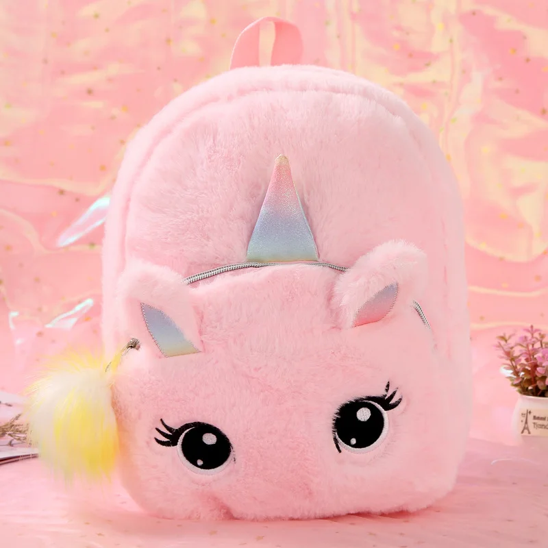 

MSYO New Cartoon Unicorn Cat Handbag Book Coin Storage BackPack Cute Solid ColorTie Dye Plush Kids School Bags