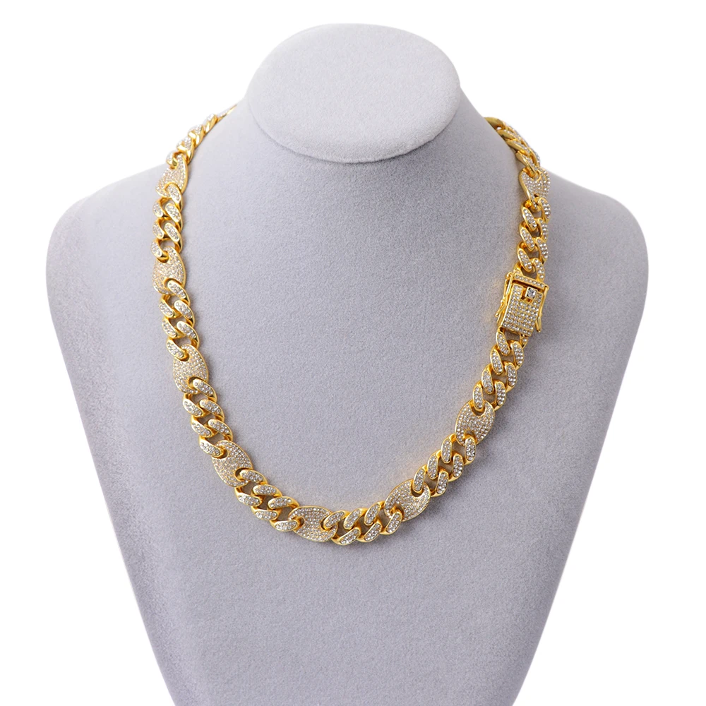 

18K Gold Plating Hip Hop Iced Out CZ Cuban Link Chain Pig Nose Necklace Miami Cuban Chain Coffee Beans Necklace