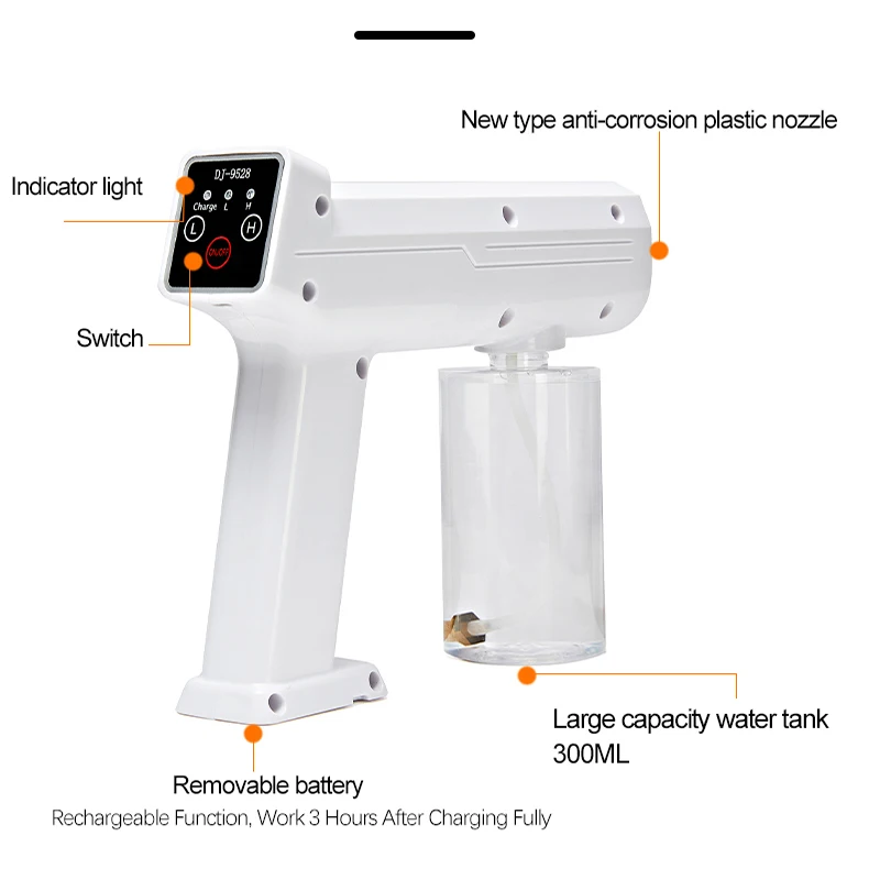 

Hot portable touch screen cordless electric steam spray gun wireless rechargeable nano sanitizing atomizer spray gun sterilizer