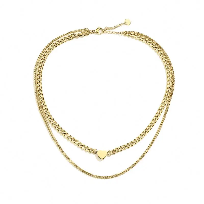 

Fashion 2021 Gold Multi Layered Necklace Stainless Steel With Lover Choker Heart Pendant For Women