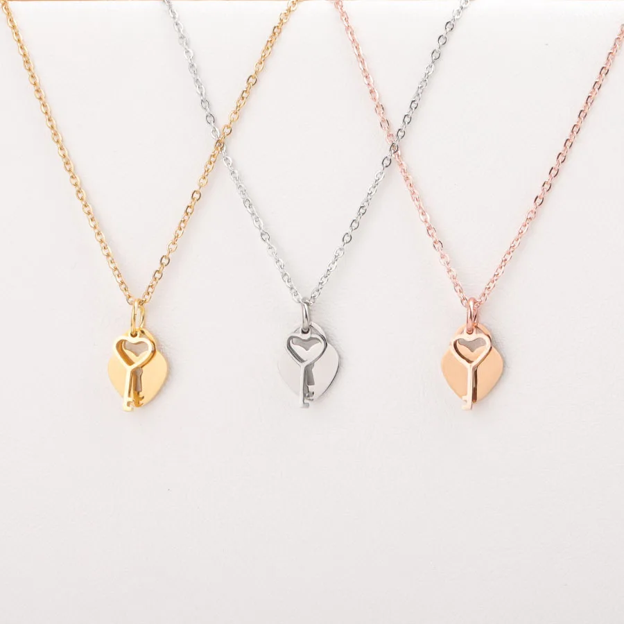 

Unique jewelry stainless steel key lock heart pendant necklace women