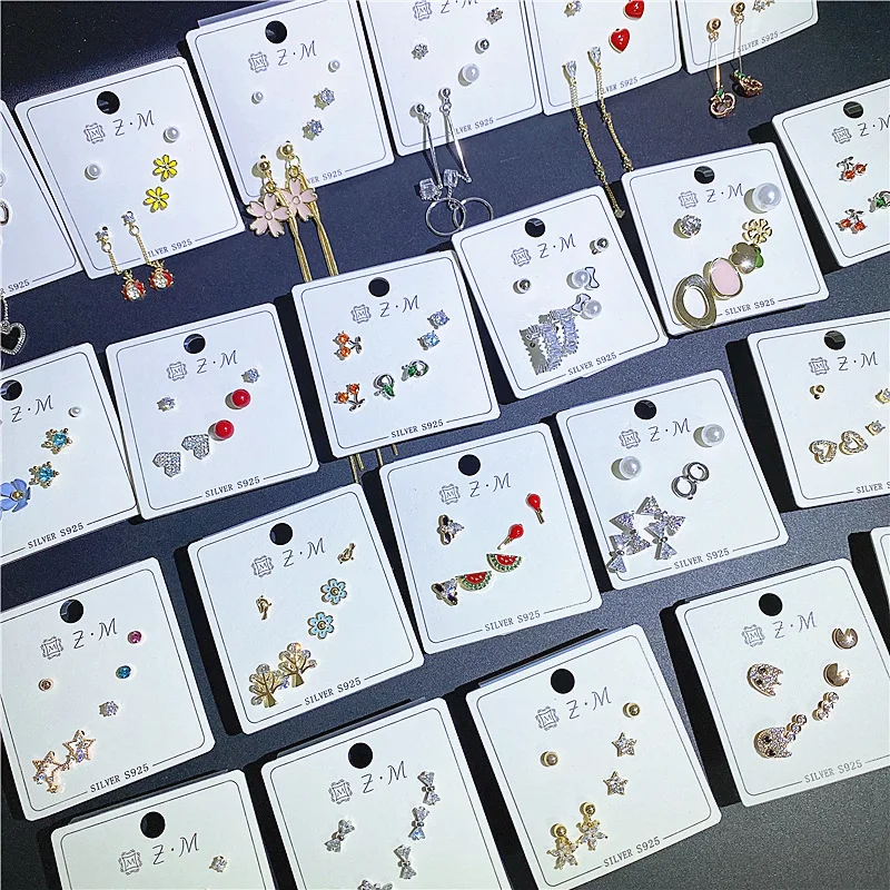 

Aug jewelry earrings mixed wholesale women's S925 silver needle three pairs of cute one card multi-pair set earrings, Picture shows