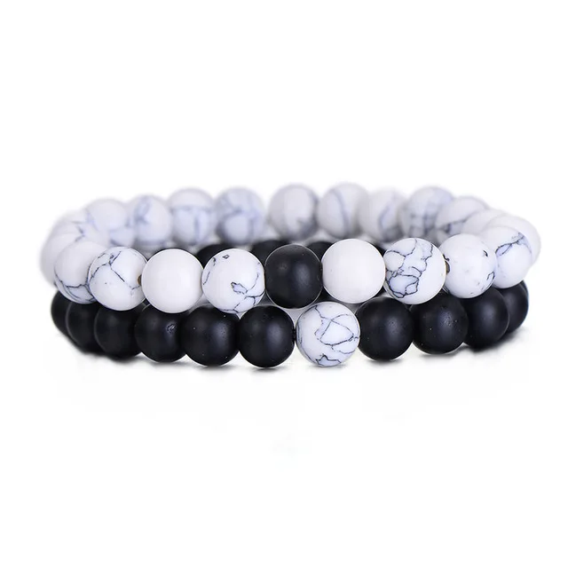 

2Pcs/Set Couples Distance Bracelet Classic Natural Stone White and Black Beaded Bracelets for Men Women Best Friend Hot