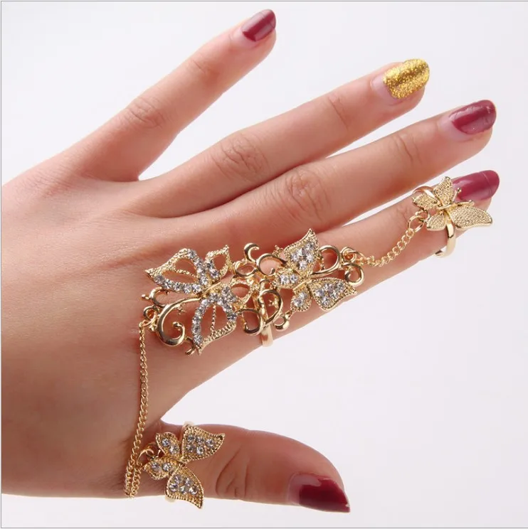 

European and American conjoined personality butterfly hollow ring can adjust the flower cane water diamond ring