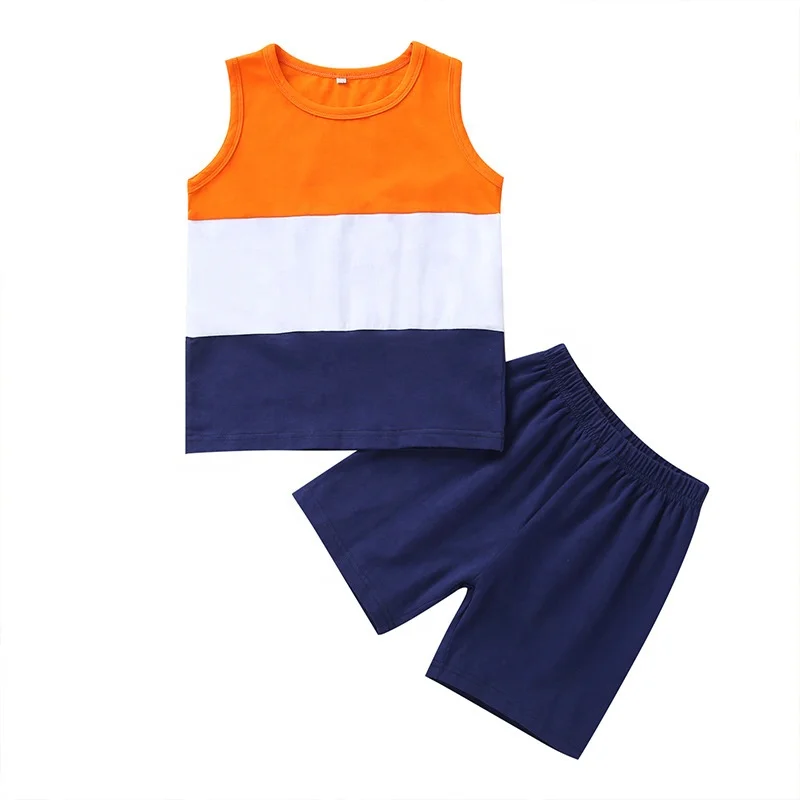

RTS Hot Sale American Style Patchwork Pattern Sleeveless Tank Top Summer Baby Boys' 2pcs Clothing Set