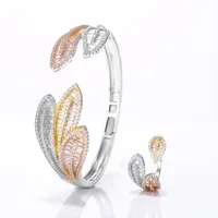 

luxury Jewelry set Three Tone CZ Cubic Zircon Setting Bangle and Rings for Women Wedding Jewellery