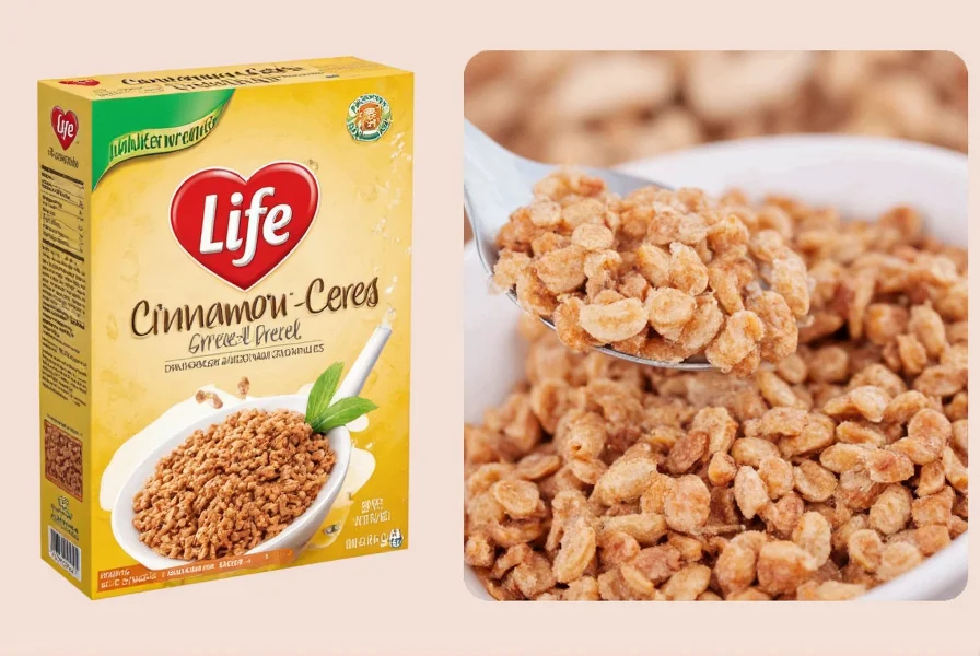 Homemade dessert featuring crushed Cinnamon Life cereal as a topping on baked apples in a ceramic dish