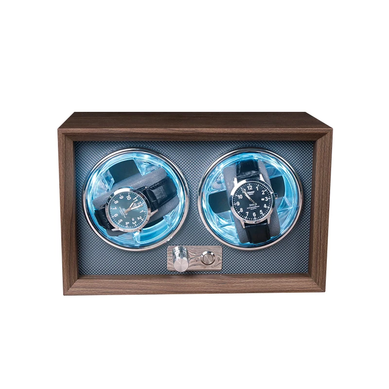 

Wholesale Gray Watch Winder Luxury Safe Box Walnut Wood Grain 2 Slots Rotate Watch Winder Kit Automatic