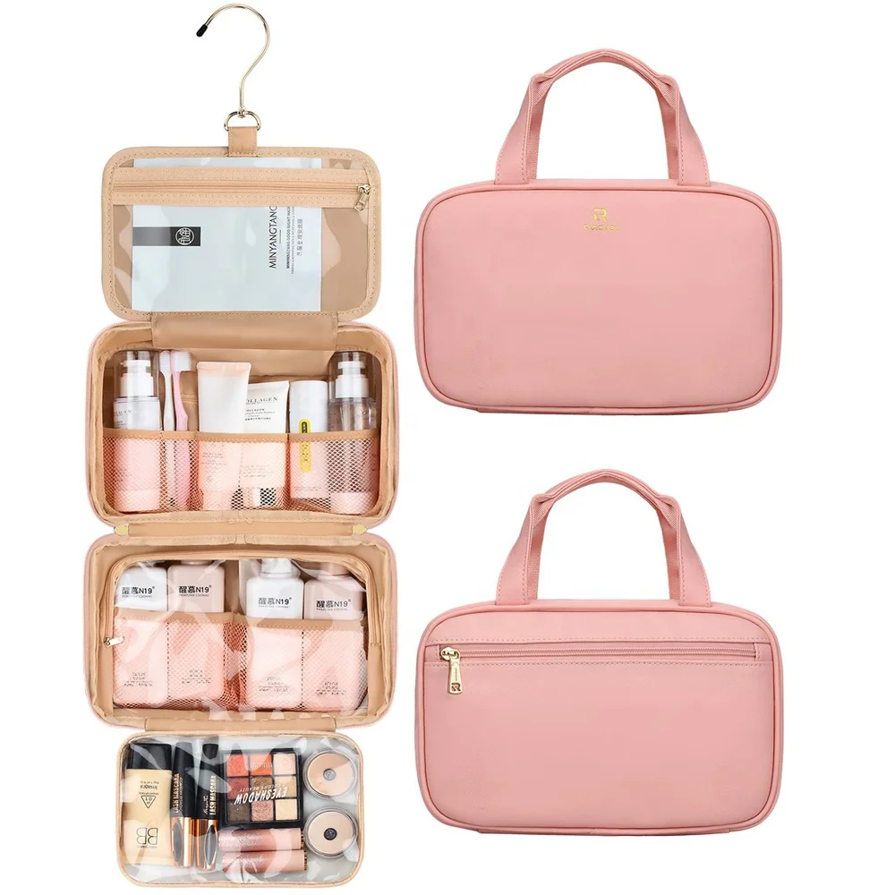 

Relavel 2021 New Portable Cosmetics Makeup Organizer Travel Items Hanging Compact Bathroom Storage Toiletry Bag, Pink