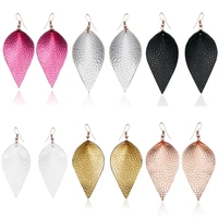 

Classic Fashion Statement Women Petal Leaf Multicolor Genuine Leather Dangle Pierced Earrings