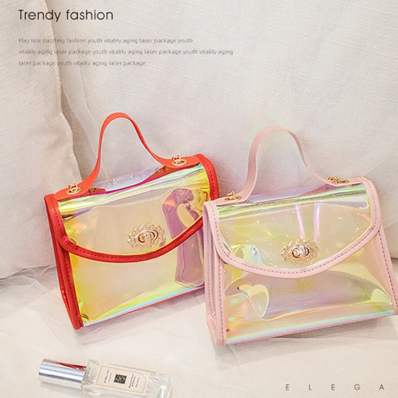 

Fashion Women Handbags Laser Clear Transparent Tote Hologram Handbag lady Purse Shoulder Bag Coin Purses