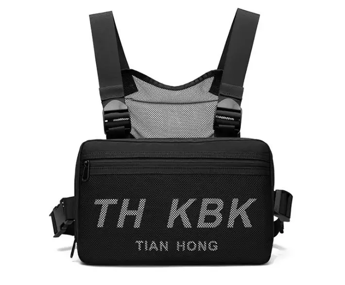 

wholesale chest bag for men black with white letters chest rig bag