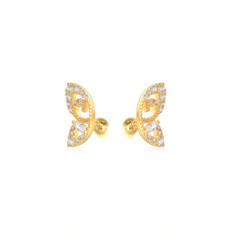 

2021 Fashion Trend Light Luxury S925 Sterling Silver INS Wind Asymmetric Zircon Butterfly Spiral Soft Earrings, Gold/white