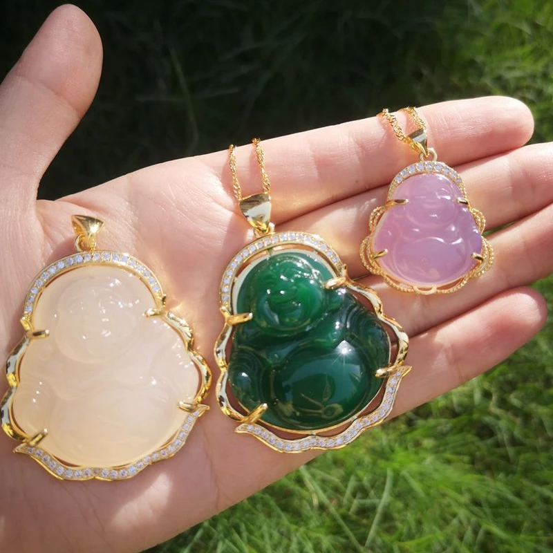 

2021 Best selling Green big buddha necklace pendant jade buddha pendant women and men lucky charms jewelry