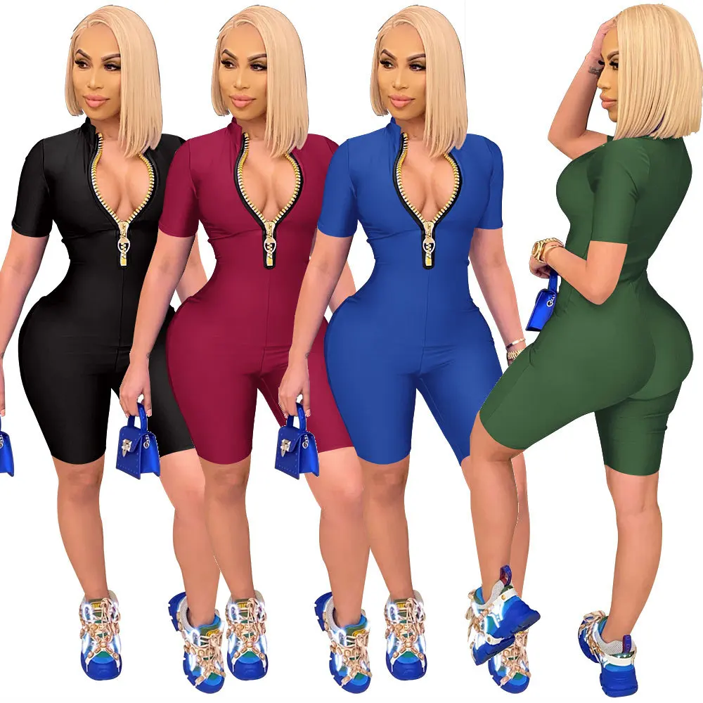 

Whoelsale Plain Color Causal Bodycon Sleeveless Turtleneck Solid Plain Color Summer Jumpsuit One Piece Jumpsuit Women 2021