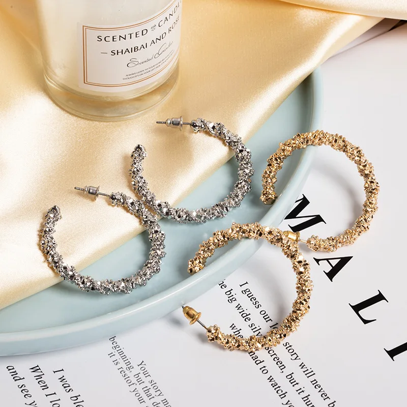 

Women Mesh Metal Large Hoop Twisted Earring 18ct Gold Plated Large Twisted Rope Hoop Earrings