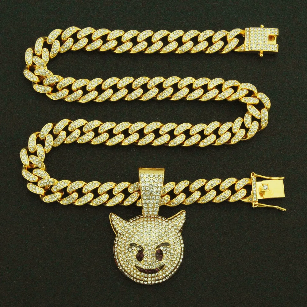 

Men Women Hip Hop Pendant Necklace with Miami Cuban Chain Iced Out Bling HipHop Necklaces Fashion Jewelry