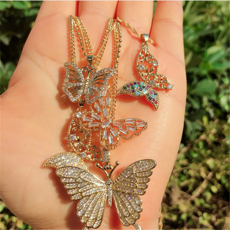 

2021 Xueni Fashion Hip hop Rose Gold Butterfly Charm Pendant Necklace Shiny Diamond Animal Butterfly Necklace For Women, Picture shows