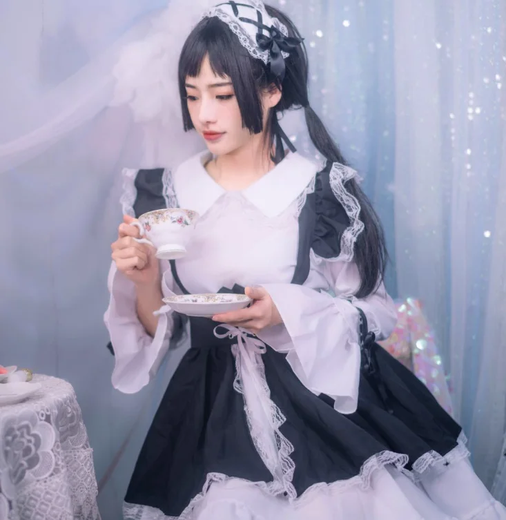 Cosplay Kostüm Costume Kleid Lolita Gothic Schwarz Weiss Black White Maid Outfit 