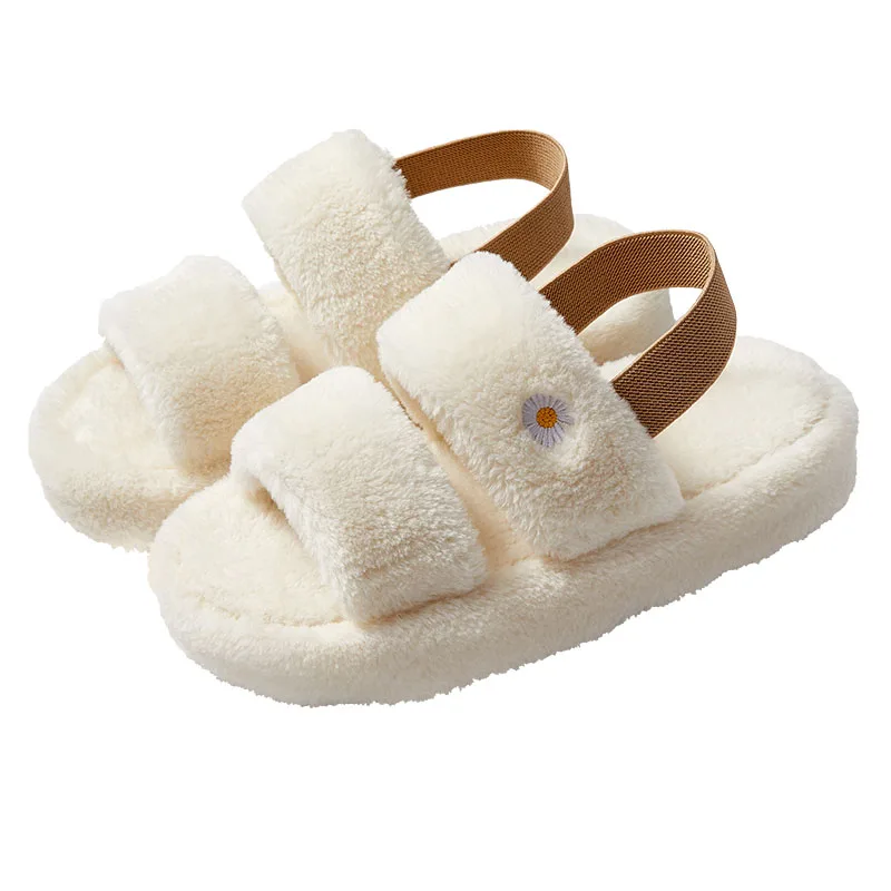 

Custom High Quality White Cozy Fur Slippers Coldproof Slides, Solid color