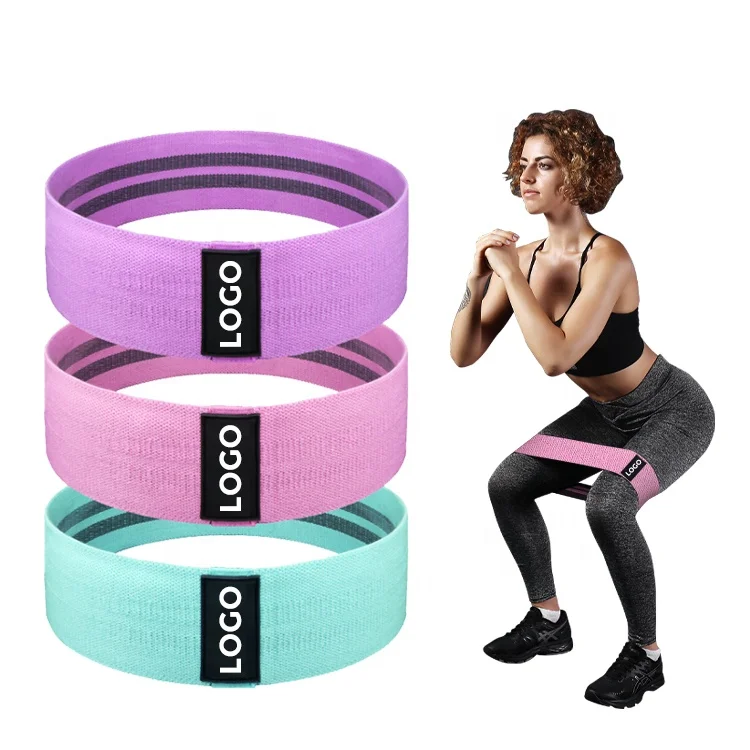 

Free Sample China factory direct supply resistance fabric loop exercise bands for home non slip booty bands, Green+pink+purple