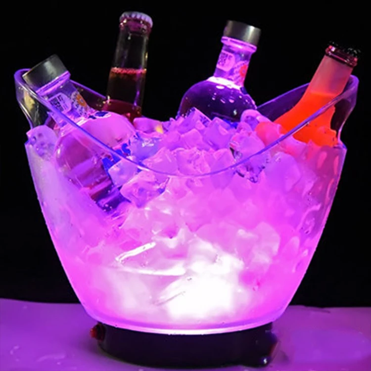 

Acrylic Plastic Drinks Container Custom Logo Wine Beer Champagne Bucket for Party Club Hotel Led Acrylic Ice Bucket Beverage Tub