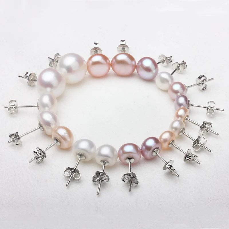 

6-12mm freshwater pearl designer earrings popular brands 925 silver pearl earrings natural authentic white pink purple earring