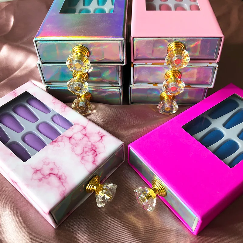 

Wholesale nails packaging box custom logo full cover artificial false solid matte finish nail tips press on nail