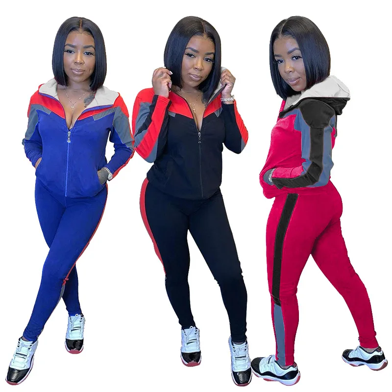 

L284657 Fall Women Clothing Contrasting Color Print Two Piece Outfits with Pocket