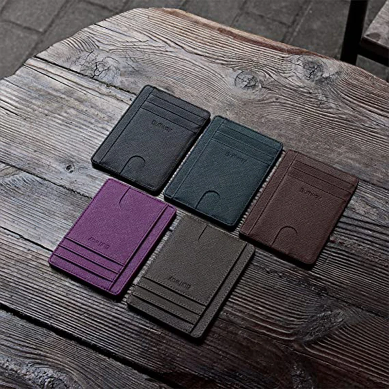 

Minimalist Credit Card Wallet Pocket PU Leather Men's RFID Slim Carbon Card Holder, Black