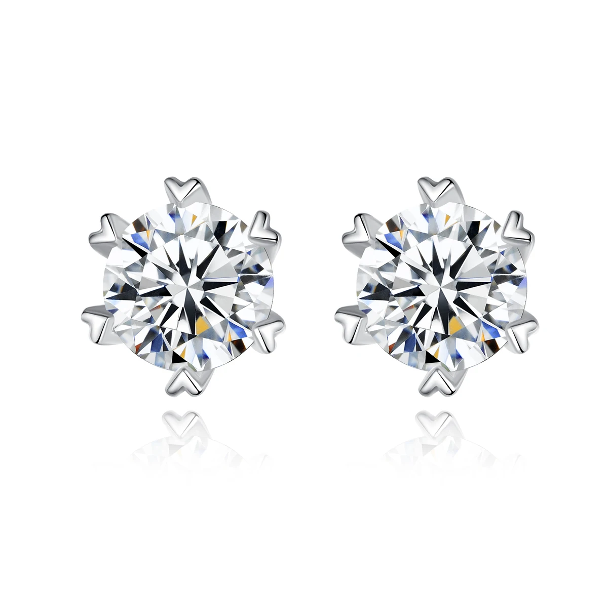 

CZCITY Luxury White Gold Plated Solid 925 Sterling Silver Stud Earrings Heart Prong Set Moissanite Earring Jewelry for Women