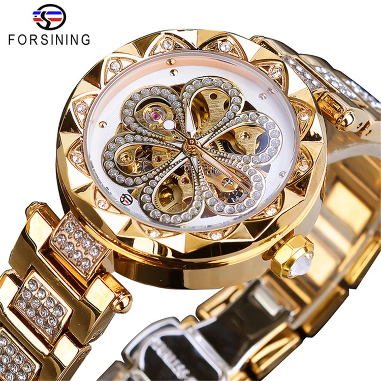 

Forsining Top Brand Luxury Women Watch Fashion Diamond Female Watches Automatic Machanical Watch Waterproof Stylish Clock