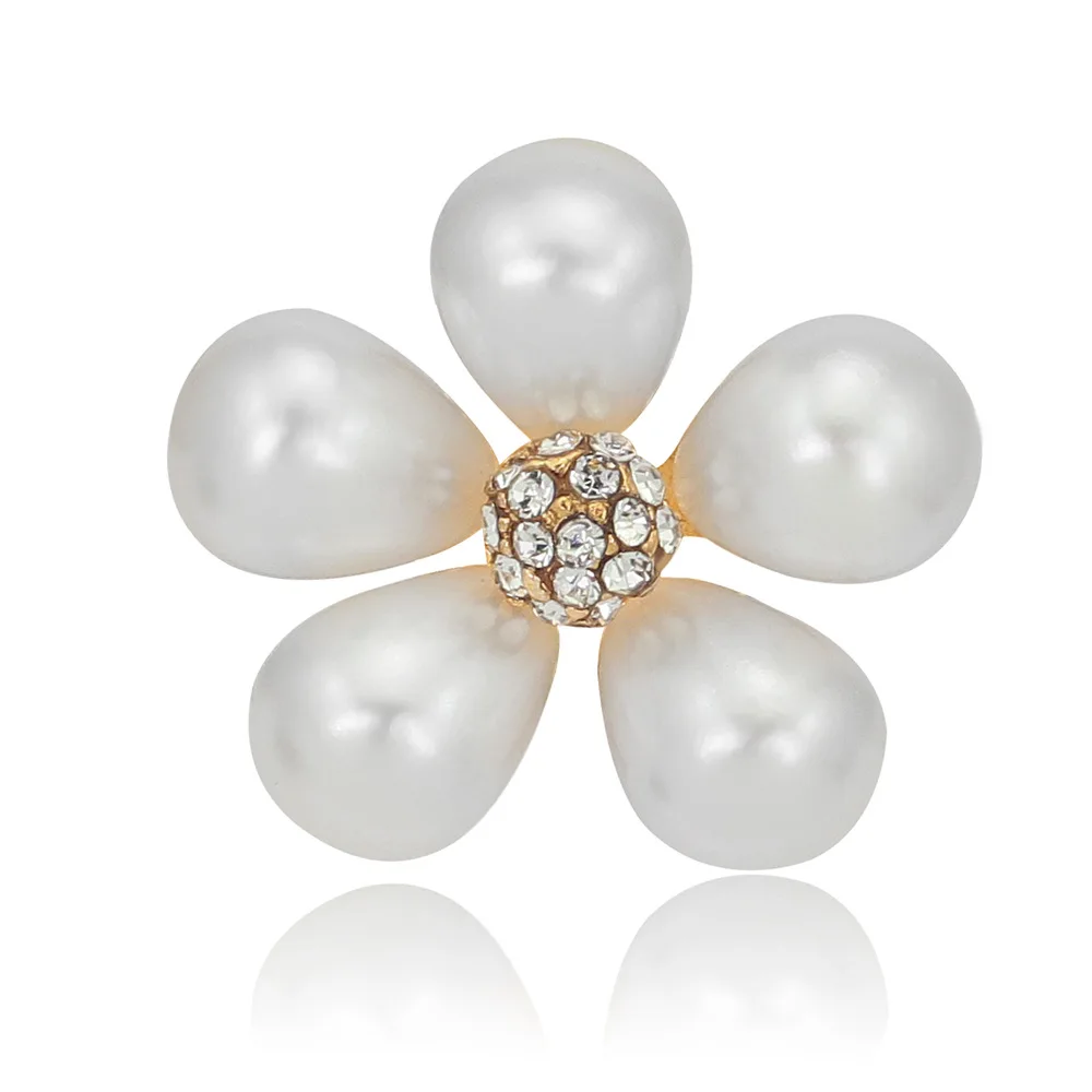 

Fashion Simple Cute Simulated-Pearl Gold-color Flower Crystal Rhinestone Brooch For Women Scarf Brooches Pins Jewelry