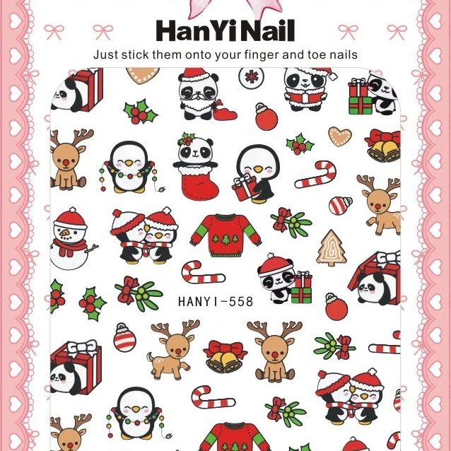 

HANYI554-577 Christmas Snowflake Santa Claus Elk Penguin Snowman Christmas Tree Nail Art Sticker