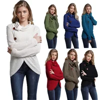 

Hot Sale Casual Knitted Womens Sweater Front Cross Sweaters Women Chunky Cable Knit Woman Sweaters Button Front Womens Sweaters