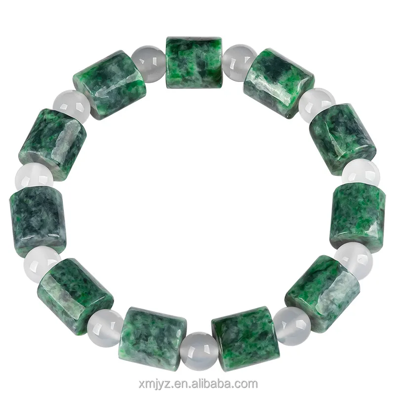 

Certified Grade A Authentic Natural Myanmar Jade Floating Green Barrel Beads And Rain Bracelets Men's Jade Bracelets Women