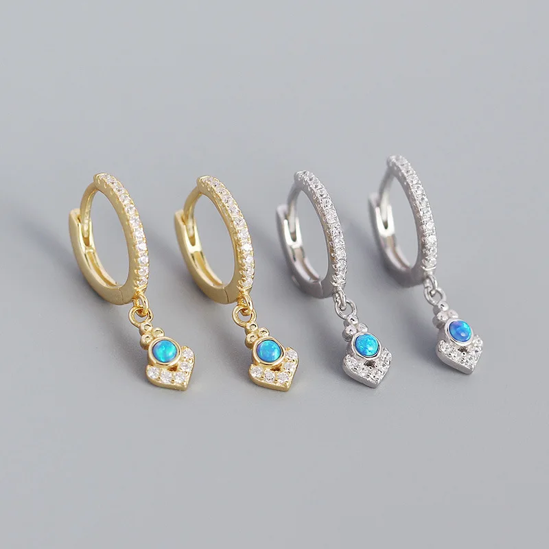 

2021 INS 925 Sterling Silver trendy Bohemian style with blue opal Hoop earring for women, Gold color