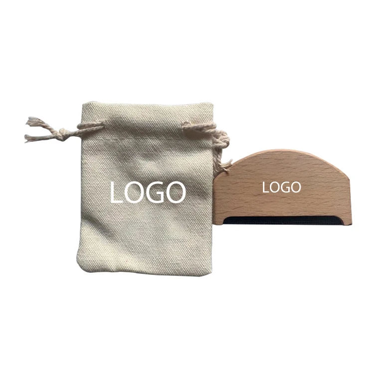 

Custom logo portable sweater wool comb eco friendly wooden cashmere comb with bag, Natural color