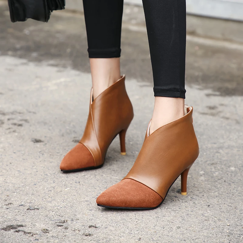 

Pointed Zip Toe Ankle Boots Women Fashion Casual Stiletto Heels High Heels Simple Female Autumn Warm Boots, Black/apricot/brown