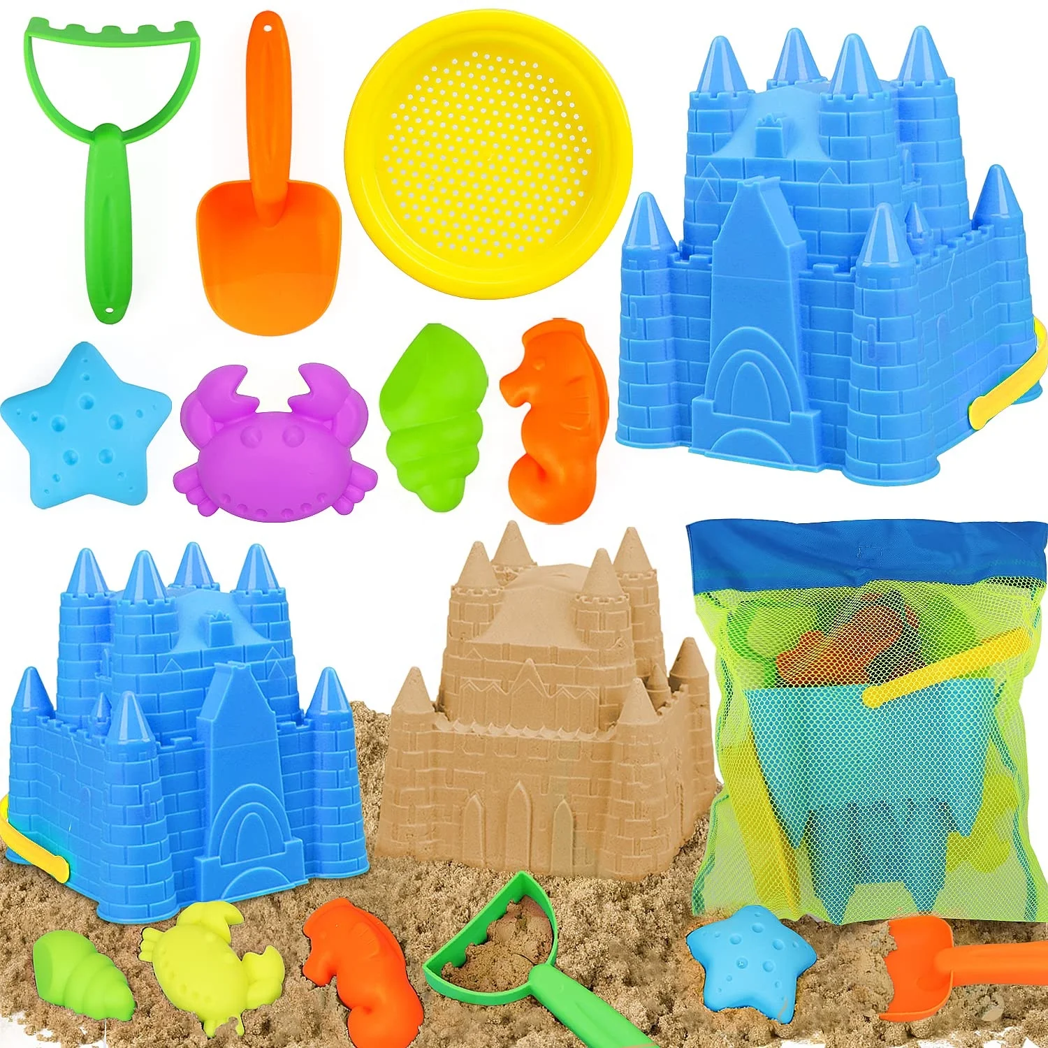 

(Only for US customers) TOY Life 8PCS Summer Intereseting Portable Bucket Castle Magic Sand Kit Kids Beach Toys with Shovels