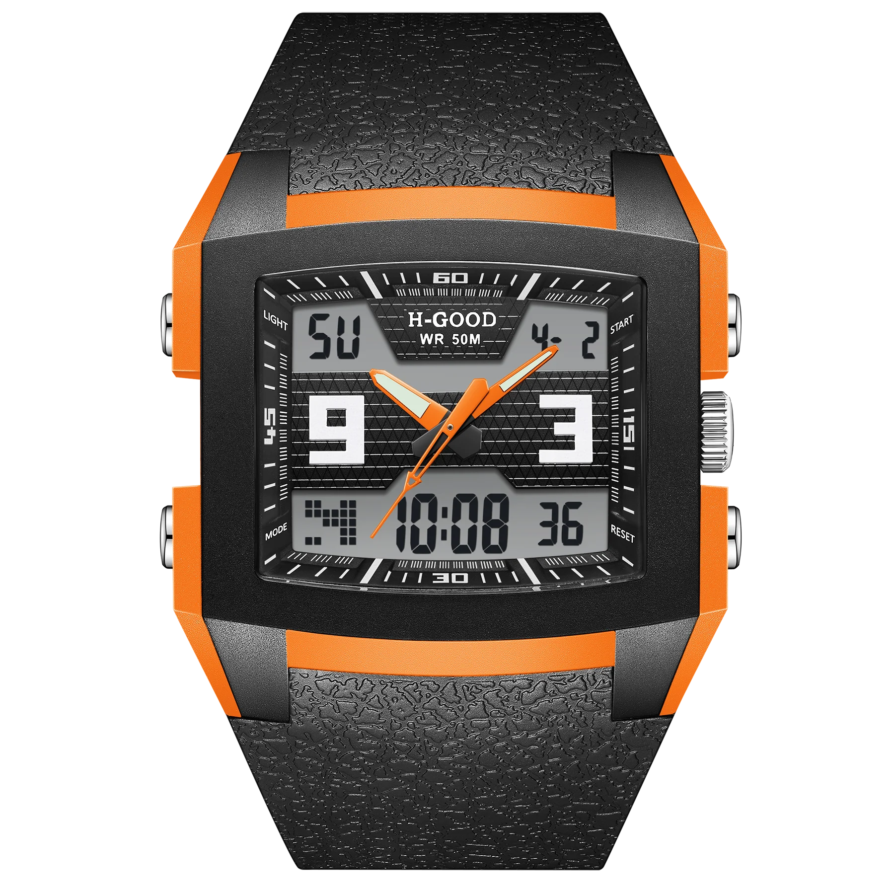 

H-GOOD TK-0004 Waterproof Square Screen Watches Men Dual Display Large Numbers Trendy Digital Sport Watches, 5 colors