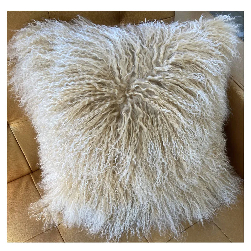 

Real Tibet Lamb Fur Pillows Case Fashion Luxurious genuine Mongolia Fur Suede Cushion Cover For Home Decor, Snow top/customized