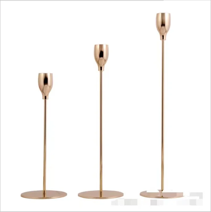 

Top 1 Set of 3 Antique Wedding Gold Tapered Candle Holder Metal Candle stick Candlestick Holder For Home Decoration