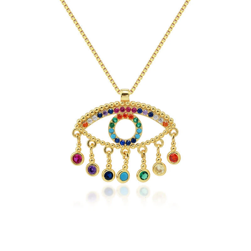 

HongTong Factory Spot Direct Amazon Explosive Gold-Plated Copper Mysterious Color Eye Pendant Necklace, Picture shows