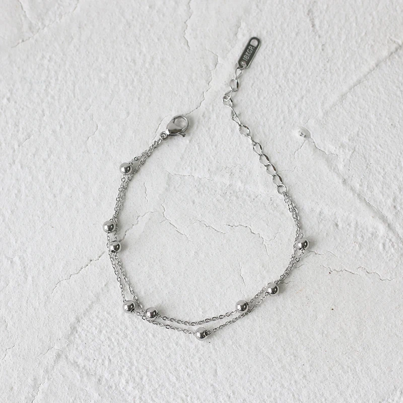 

New Arrival Delicate Lady Jewelry Stainless Steel Chain Link Beaded Bracelet Hypoallergenic Double Chain Link Bead Bracelets