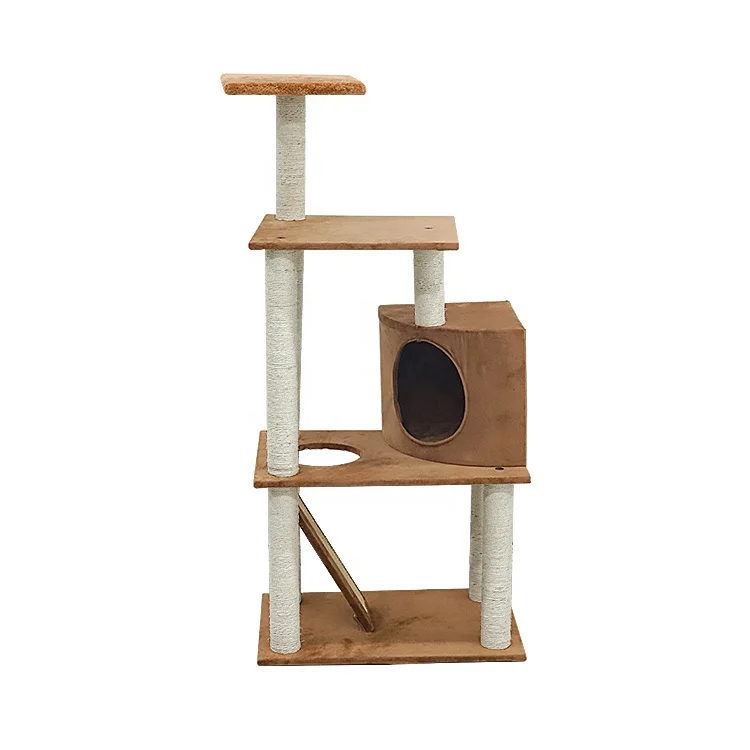 

2021 New Arrival Latest Design Double Condos Plush Cat Craft Tree Cat Scratching Post for Cats Interactive Toys Pet Toys Playing