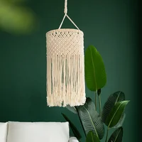 

2019 new modern home decor handmade macrame hanging 100% cotton fabric globe lamp shade