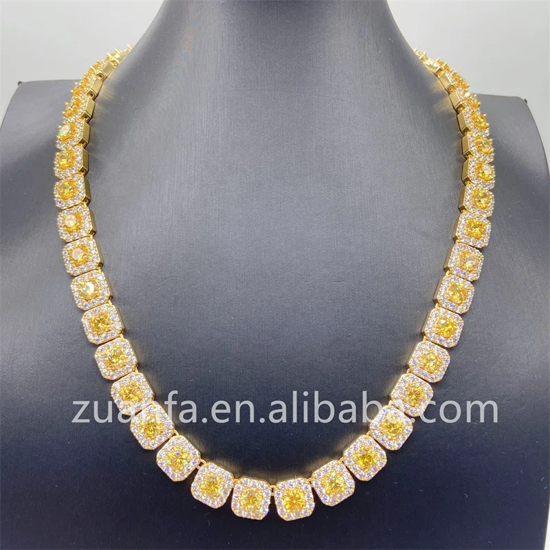 

2021 Best selling Hip Hop Iced Out Jewelry s925 10mm Loose Synthetic Gemstones Moissanite Diamond Tennis Necklace