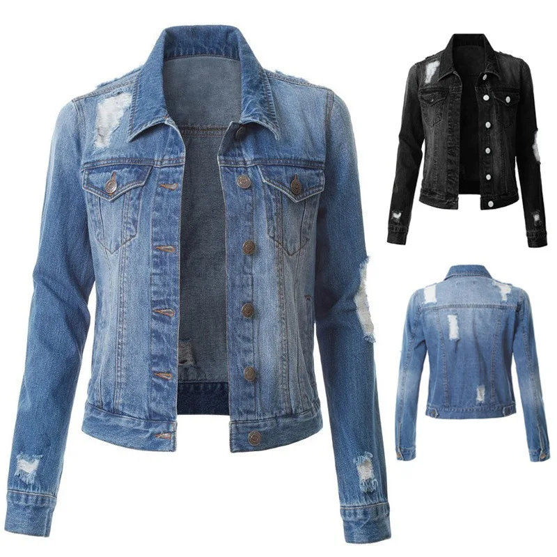 

VFFZ02605 - Europe and America wholesale custom logo blue black jean jackets plain women denim jacket